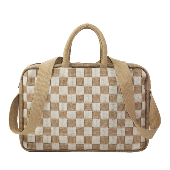 The Metropolitan Checkered Jute White Laptop Handbag - Unisex - Picture 2 of 3